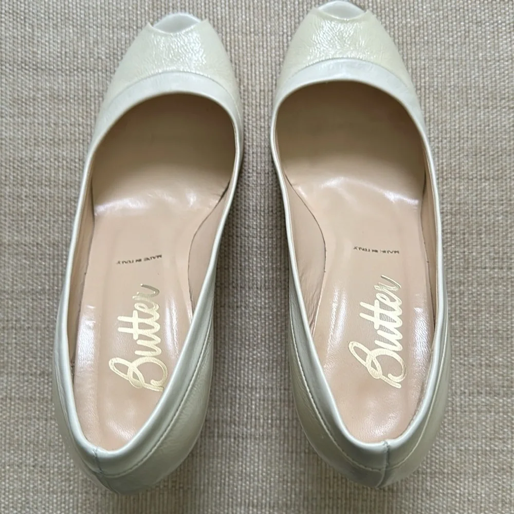 Butter Bridal Peep Toe Pumps Leather Handcrafted in Italy Cream Size 9